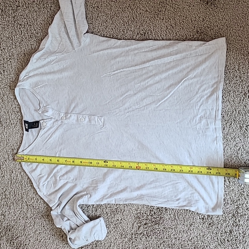 Light Gray Long Sleeve Henley Shirt Roll Up Sleeves - Picture 14 of 14